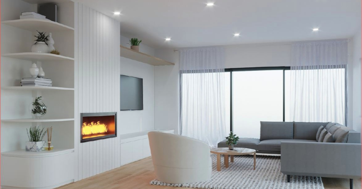 A modern living room electric fire heater.